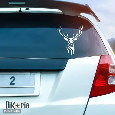 Dikoria Deer Car Sticker, car Stickers for Car Exterior, Glass, Wall, Window | White Color Standard Size (12x12 Inch) | Design-Deer Car Sticker White- D723