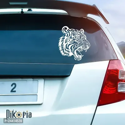 Dikoria Tiger Car Sticker, car Stickers for Car Exterior, Glass, Wall, Window | White Color Standard Size (12x12 Inch) | Design-Tiger Car Sticker White- D81-thumb0