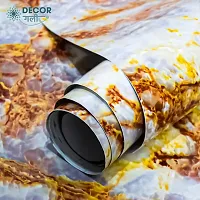 D?COR GALI Self Adhesive White and Golden MarbleTexture Waterproof Vinyl Wallpaper Stickers for Wooden Door, Wardrobe, Wall, PVC Wall Papers Design-2X12 Feet-thumb2