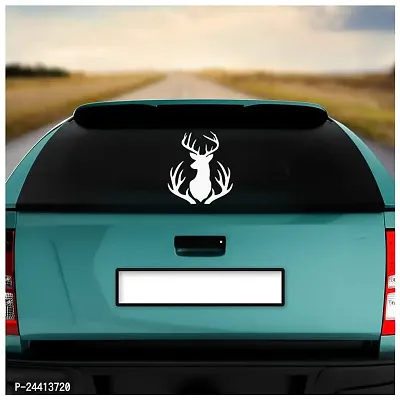 Dikoria Deer Car Sticker, car Stickers for Car Exterior, Glass, Wall, Window | White Color Standard Size (12x12 Inch) | Design-Deer Car Sticker White- D524-thumb2