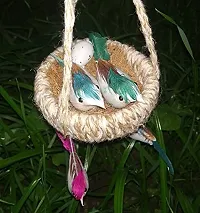 3A FEATURETAIL Artificial Mini Birds with Hanging Jute Nest for School Projects/Model Making or Decoration (2 Set of Nest with 5 Birds Each)-thumb3