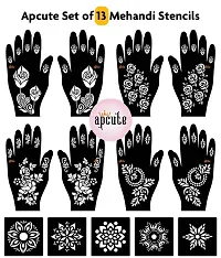 Apcute Henna Stencil for Full Hand Set of 13pc Combo | Temporary Tattoo Mehandi Stencil Stickers for Full Hand for Girls, Women | Easy to use in 4 Steps Design-13pc-174-175-214-215-thumb1