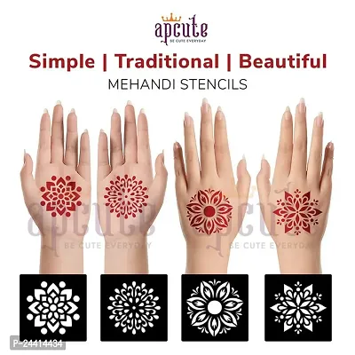 Apcute Henna Stencil for Full Hand Set of 13pc Combo | Temporary Tattoo Mehandi Stencil Stickers for Full Hand for Girls, Women | Easy to use in 4 Steps Design-13pc-174-175-214-215-thumb3