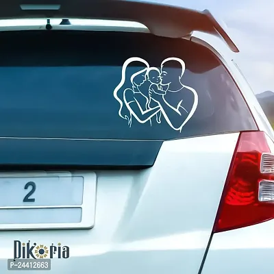 Dikoria Parents with Child Car Sticker, car Stickers for Car Exterior, Glass, Wall, Window | White Color Standard Size (12x12 Inch) | Design-Parents with Child Car Sticker White- D457