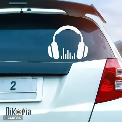 Dikoria Music with Headphone Car Sticker, car Stickers for Car Exterior, Glass, Wall, Window | White Color Standard Size (12x12 Inch) | Design-Music with Headphone Car Sticker White- D351