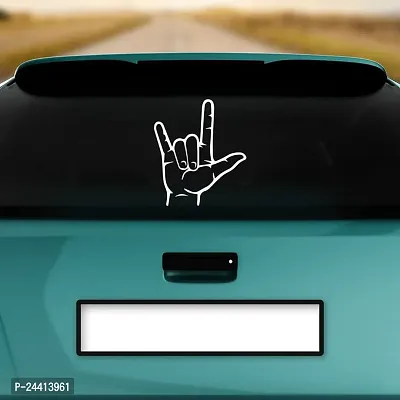 Dikoria Hand Symbol Car Sticker, car Stickers for Car Exterior, Glass, Wall, Window | White Color Standard Size (12x12 Inch) | Design-Hand Symbol Car Sticker White- D789-thumb2