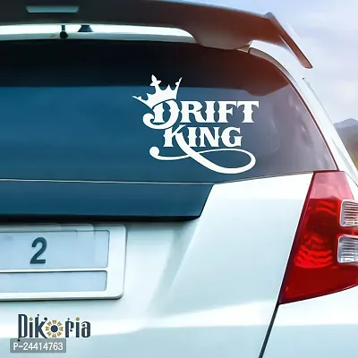 Dikoria Drift King Car Sticker, car Stickers for Car Exterior, Glass, Wall, Window | White Color Standard Size (12x12 Inch) | Design-Drift King Car Sticker White- D823-thumb0