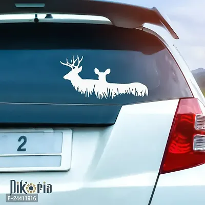 Dikoria Deer Car Sticker, car Stickers for Car Exterior, Glass, Wall, Window | White Color Standard Size (12x12 Inch) | Design-Deer Car Sticker White- D105-thumb0