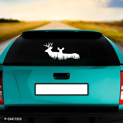 Dikoria Deer Car Sticker, car Stickers for Car Exterior, Glass, Wall, Window | White Color Standard Size (12x12 Inch) | Design-Deer Car Sticker White- D105-thumb2