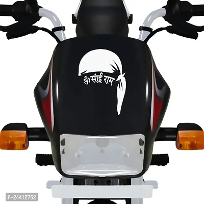 Dikoria Om Sai Ram Bike Sticker for Racer Bike, Sports Bike, Scooter, Scooty | White Color Standard Size (6x6 Inch) | Design-Om Sai Ram Bike Sticker White-574-thumb0