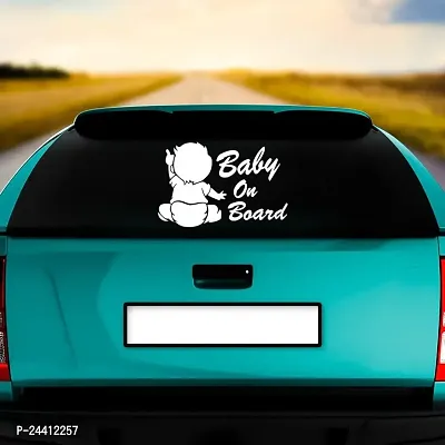 Dikoria Baby On Board Car Sticker, car Stickers for Car Exterior, Glass, Wall, Window | White Color Standard Size (12x12 Inch) | Design-Baby On Board Car Sticker White- D343-thumb2