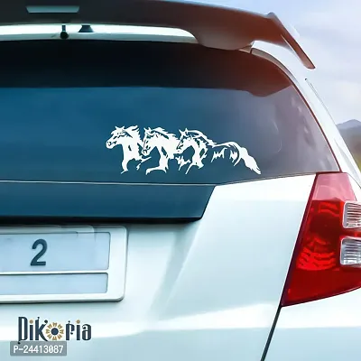 Dikoria 3 Horses Car Sticker, car Stickers for Car Exterior, Glass, Wall, Window | White Color Standard Size (12x12 Inch) | Design-3 Horses Car Sticker White- D365