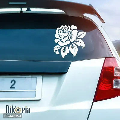 Dikoria Rose Flower Car Sticker, car Stickers for Car Exterior, Glass, Wall, Window | White Color Standard Size (12x12 Inch) | Design-Rose Flower Car Sticker White- D488-thumb0