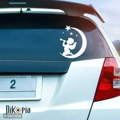 Dikoria Baby Fairy On Moon Car Sticker, car Stickers for Car Exterior, Glass, Wall, Window | White Color Standard Size (12x12 Inch) | Design-Baby Fairy On Moon Car Sticker White- D736