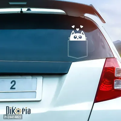 Dikoria Cute Cat On Pocket Car Sticker, car Stickers for Car Exterior, Glass, Wall, Window | White Color Standard Size (12x12 Inch) | Design-Cute Cat On Pocket Car Sticker White- D882