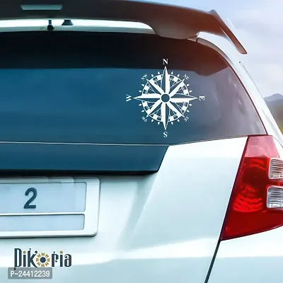 Dikoria Compass Car Sticker, car Stickers for Car Exterior, Glass, Wall, Window | White Color Standard Size (12x12 Inch) | Design-Compass Car Sticker White- D15