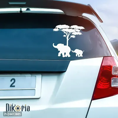 Dikoria Baby Elephant with Mother Car Sticker, car Stickers for Car Exterior, Glass, Wall, Window | White Color Standard Size (12x12 Inch) | White- D756