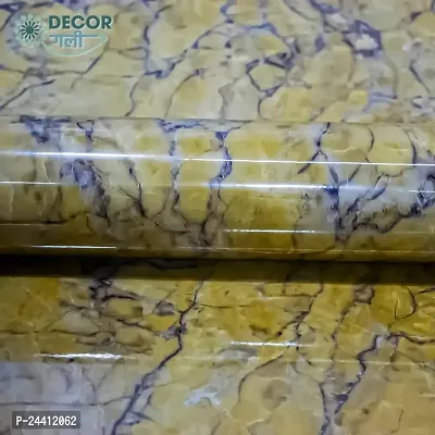 D?COR GALI Self Adhesive Golden and Blue MarbleTexture Waterproof Vinyl Wallpaper Stickers for Wooden Door, Wardrobe, Wall, PVC Wall Papers Design-2X12 Feet-thumb2