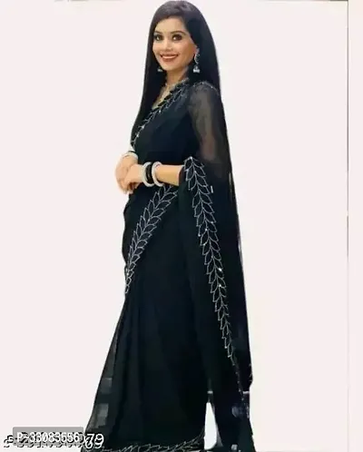 Elegant Black Georgette Saree with Blouse piece For Women