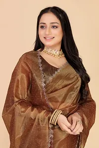 Elegant Brown Silk Blend Saree with Blouse piece For Women-thumb3