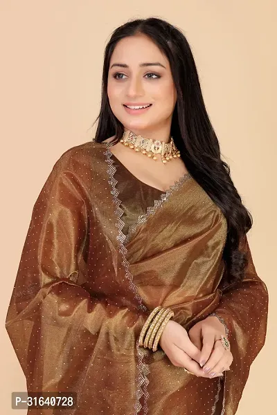 Elegant Brown Silk Blend Saree with Blouse piece For Women-thumb4