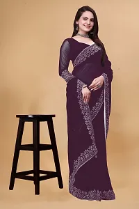 Stylish Purple Georgette Embellished Saree with Blouse piece For Women-thumb1