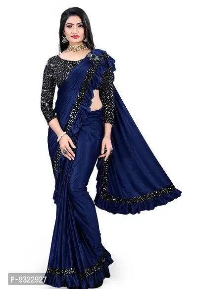 Beautiful Lycra Blend Embellished Saree With Blouse Piece For Women-thumb0