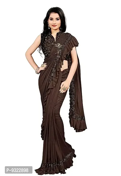 Beautiful Lycra Blend Embellished Saree With Blouse Piece For Women-thumb0