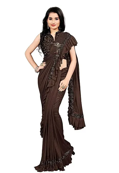 TexStile Soft Lycra Solid/Plain Ready Pleated Saree for women with attached Patch