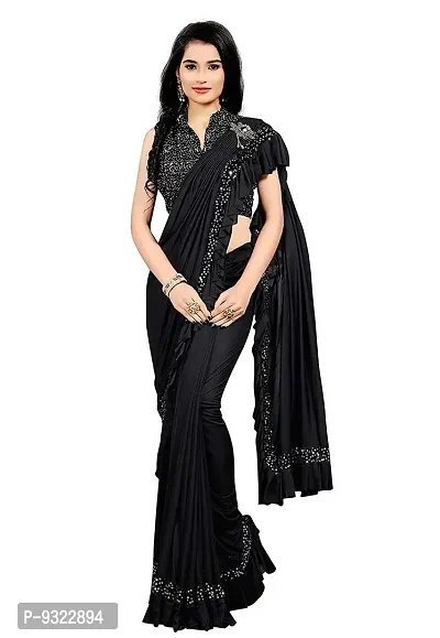 Beautiful Lycra Blend Embellished Saree With Blouse Piece For Women