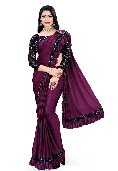 Ruffle Ready to Wear Sequins Sarees with Velvet Blouse Piece