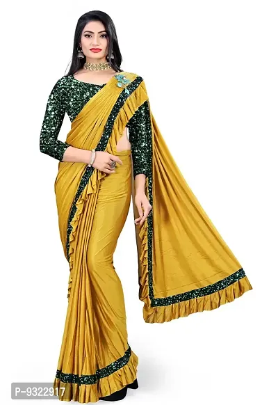 Beautiful Lycra Blend Embellished Saree With Blouse Piece For Women