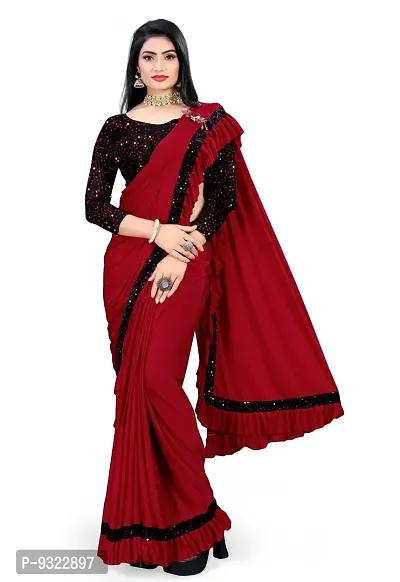 Beautiful Lycra Blend Embellished Saree With Blouse Piece For Women-thumb0