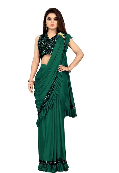 Beautiful Lycra Blend Embellished Saree With Blouse Piece