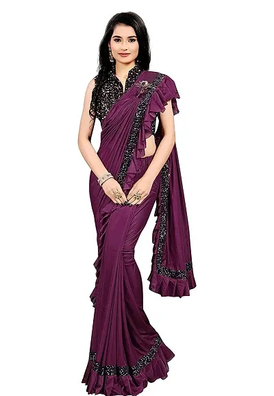 JULEE Womens Lycra Squence Embroidered Saree-MASALA-FS