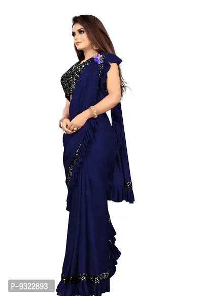 Beautiful Lycra Blend Embellished Saree With Blouse Piece For Women-thumb0