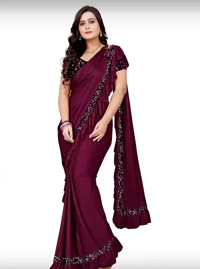 Designer Silk Blend Ruffle Sarees with Sequin Blouse