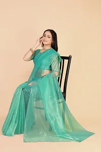 Elegant Green Silk Blend Saree with Blouse piece For Women-thumb2