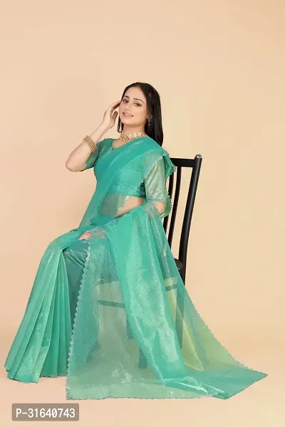 Elegant Green Silk Blend Saree with Blouse piece For Women-thumb3