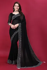 Stylish Black Georgette Embellished Saree with Blouse piece For Women-thumb3