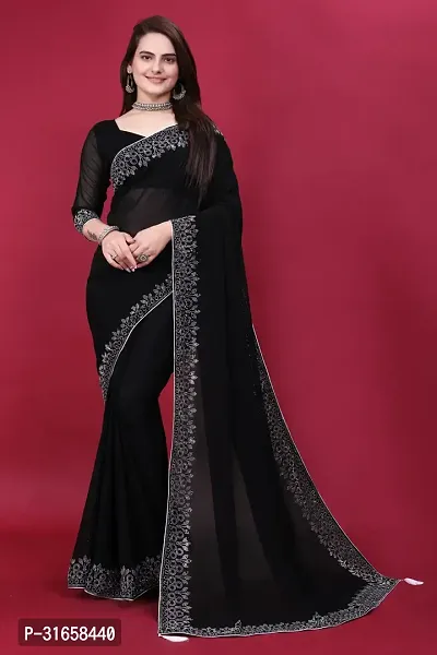 Stylish Black Georgette Embellished Saree with Blouse piece For Women-thumb4