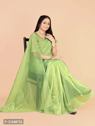 Elegant Green Silk Blend Saree with Blouse piece For Women-thumb4