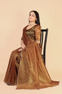 Elegant Brown Silk Blend Saree with Blouse piece For Women-thumb2