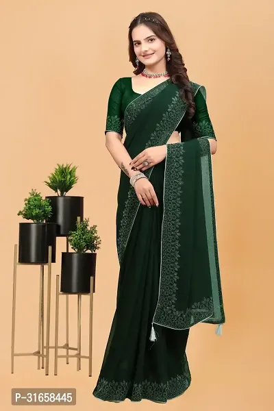 Stylish Green Georgette Embellished Saree with Blouse piece For Women-thumb2