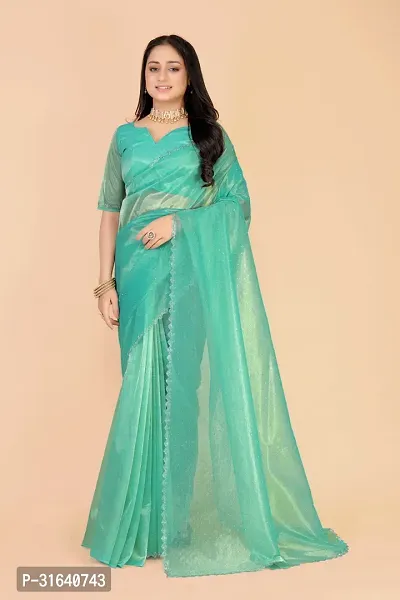 Elegant Green Silk Blend Saree with Blouse piece For Women-thumb0