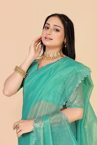 Elegant Green Silk Blend Saree with Blouse piece For Women-thumb3