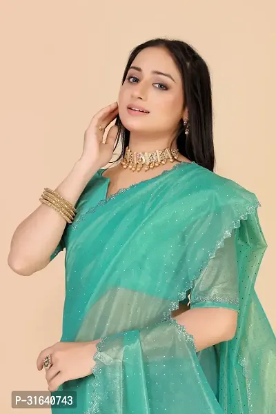 Elegant Green Silk Blend Saree with Blouse piece For Women-thumb4