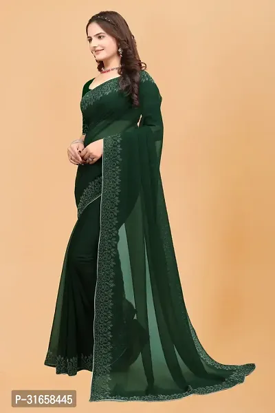 Stylish Green Georgette Embellished Saree with Blouse piece For Women-thumb5