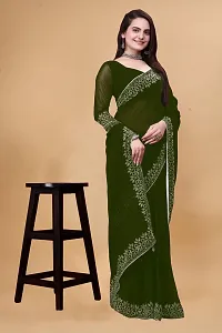 Stylish Green Georgette Embellished Saree with Blouse piece For Women-thumb4