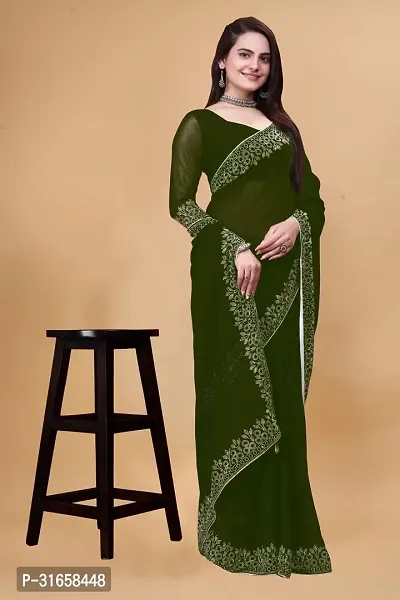 Stylish Green Georgette Embellished Saree with Blouse piece For Women-thumb5